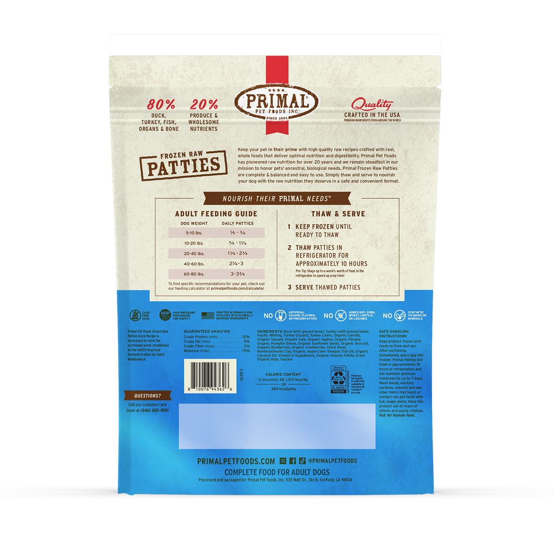 Primal Duck Formula Patties Frozen Dog Food