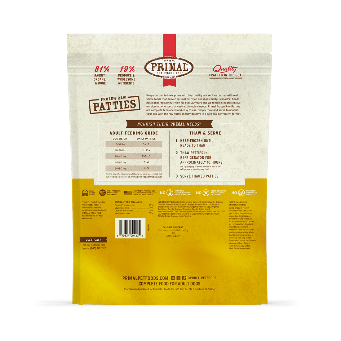 Primal Rabbit Formula Patties Frozen Dog Food