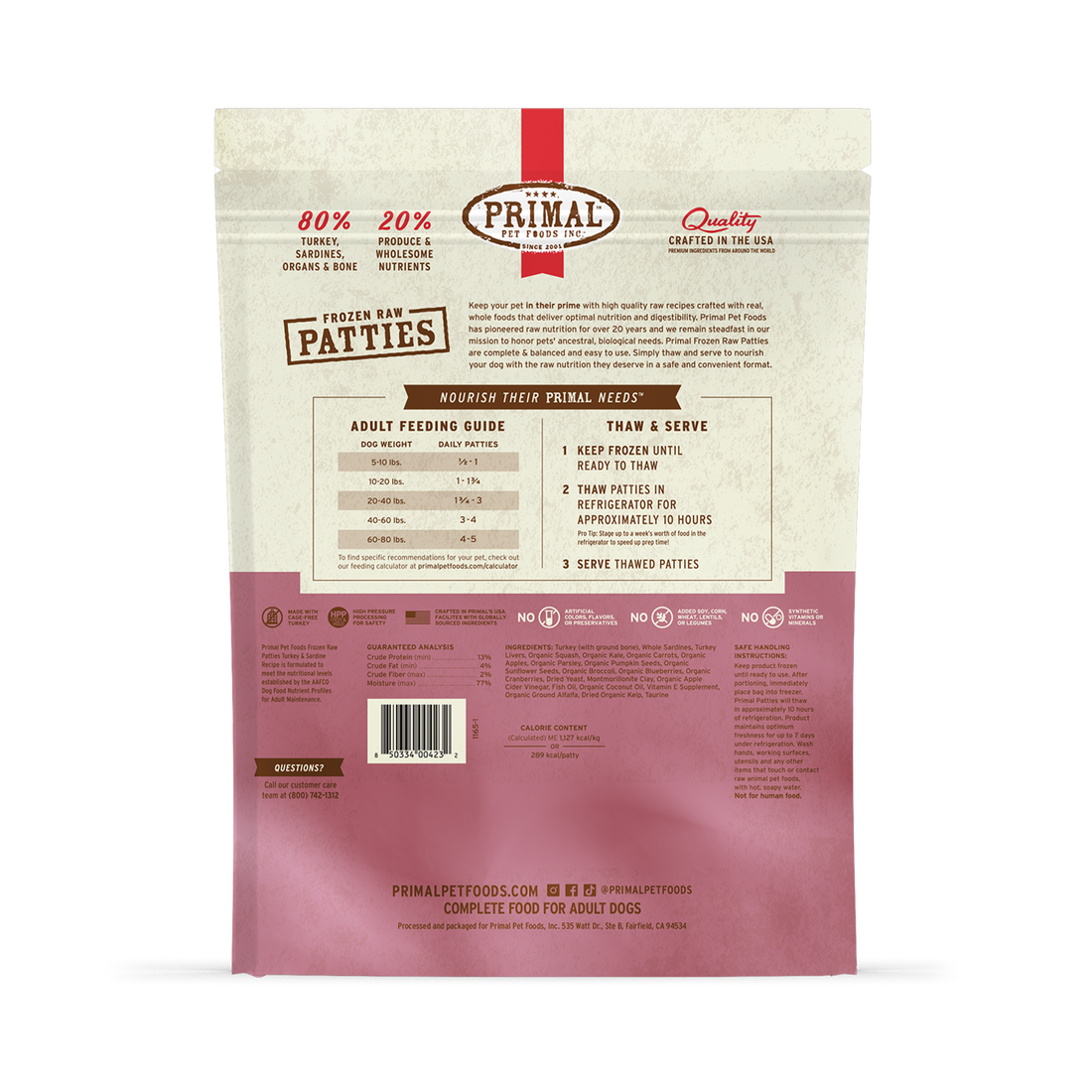 Primal Turkey & Sardine Formula Patties Frozen Dog Food