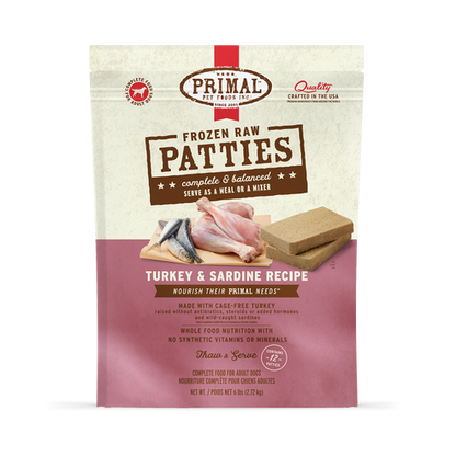 Primal Turkey & Sardine Formula Patties Frozen Dog Food