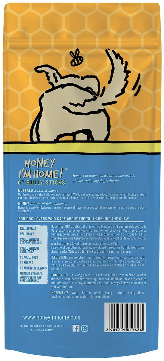 Honey I'm Home! 6 inch Buffalo Bully Stick, 5-pack