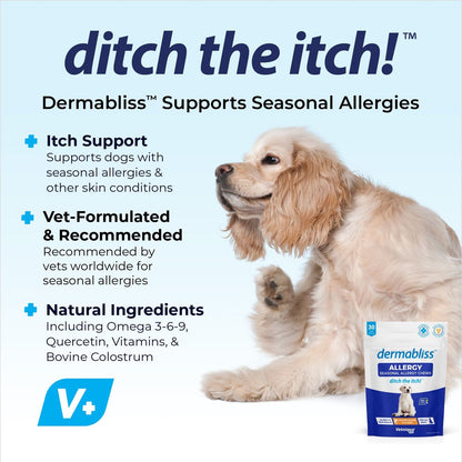 Vetnique Dermabliss Salmon Flavored Allergy Support and Fish Oil Soft Chew Supplement for Dogs