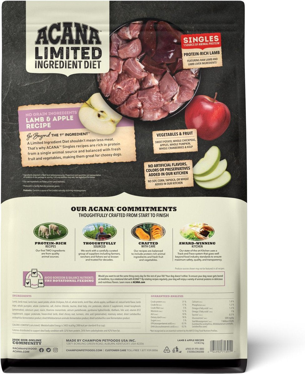 ACANA Singles Grain Free LID Lamb & Apple Dry Dog Food