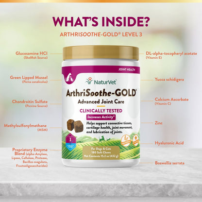 NaturVet ArthriSoothe Gold Advanced Joint Care Chews for Dogs and Cats