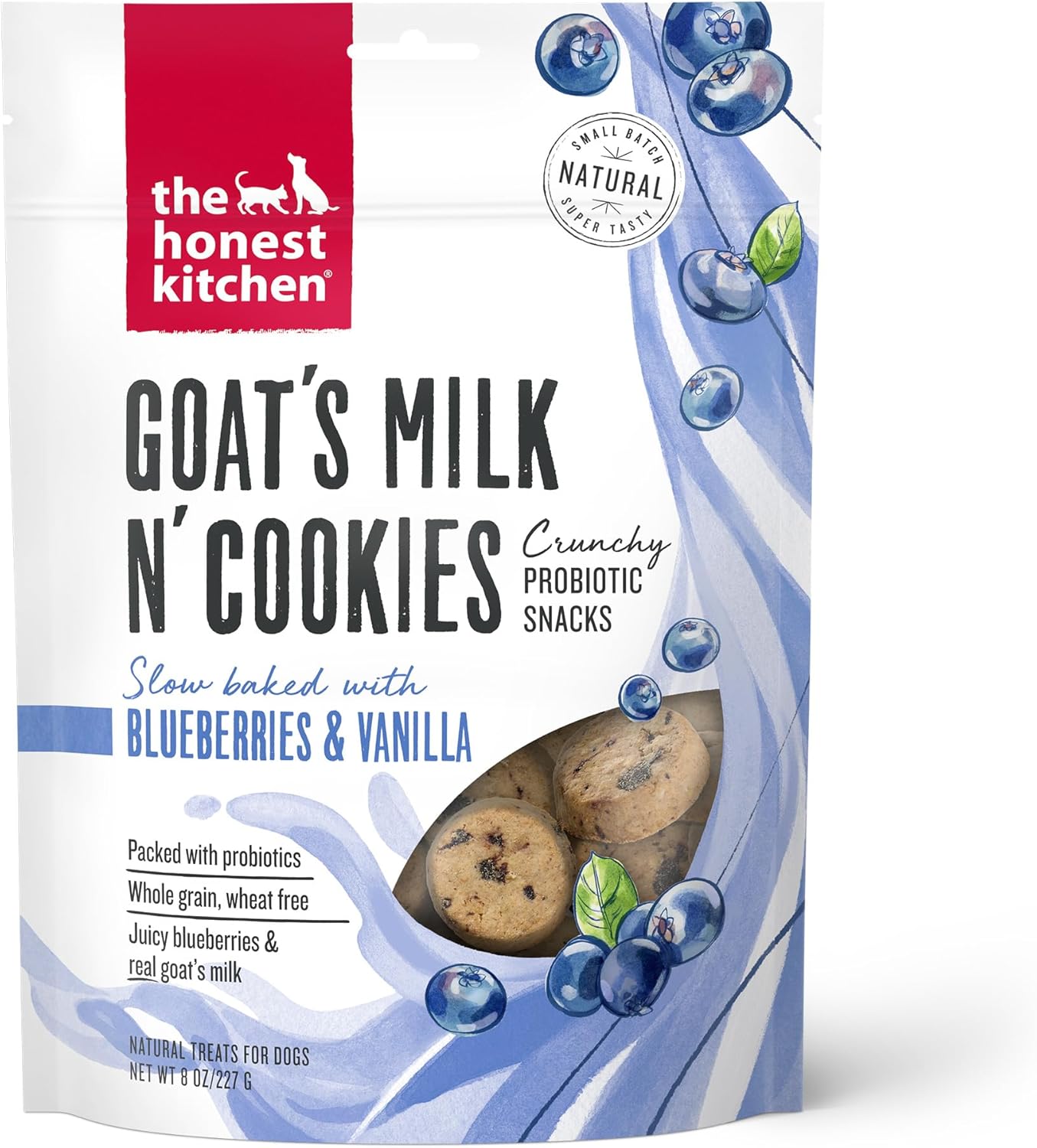 The Honest Kitchen Human Grade Goat's Milk N' Cookies Slow Baked with Blueberries & Vanilla Dog Treats, 8-oz bag