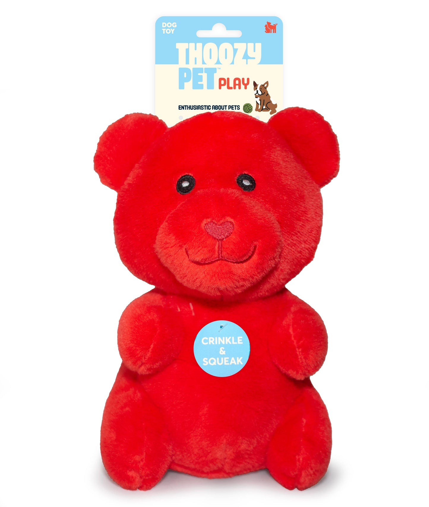 ThoozyPet Gummy Bear Plush Dog Toy, Red, 10"