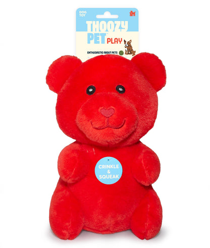 ThoozyPet Gummy Bear Plush Dog Toy, Red, 10"