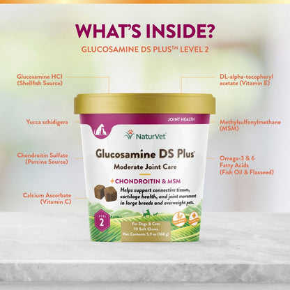 NaturVet Glucosamine DS Plus Moderate Joint Care Chews for Dogs and Cats
