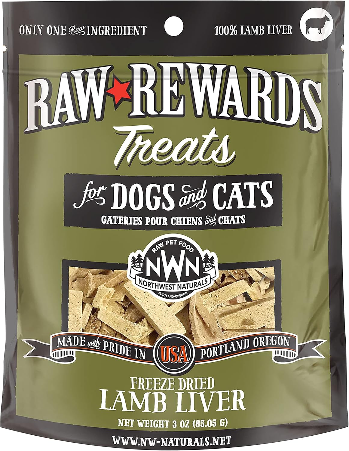 Northwest Naturals Raw Rewards Freeze Dried Lamb Liver Treats for Dogs and Cats