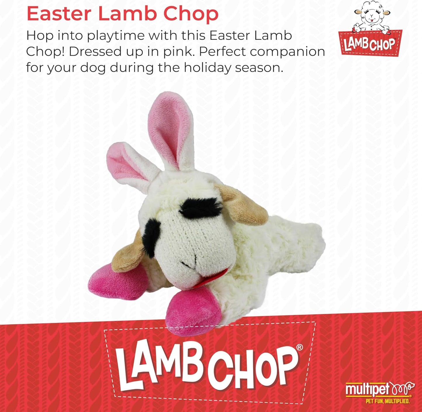 Multipet Easter Lamb Chop with Bunny Ears Plush Dog Toy