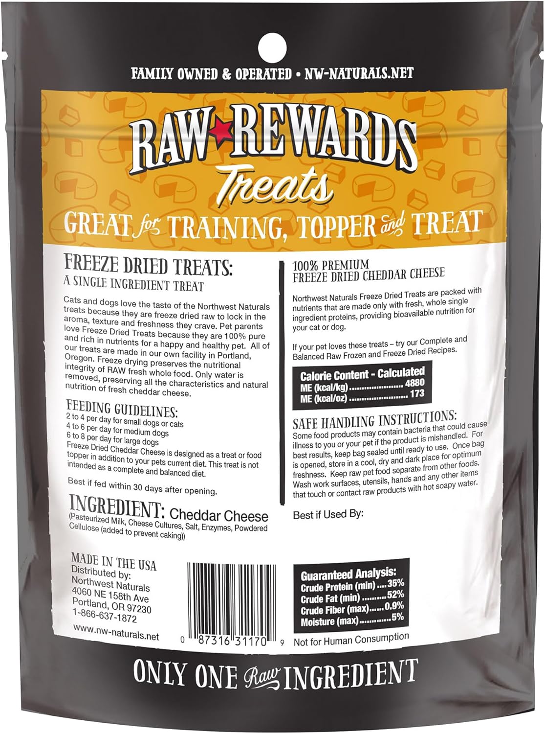Northwest Naturals Raw Rewards Freeze Dried Cheddar Cheese Treats for Dogs and Cats