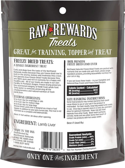 Northwest Naturals Raw Rewards Freeze Dried Lamb Liver Treats for Dogs and Cats