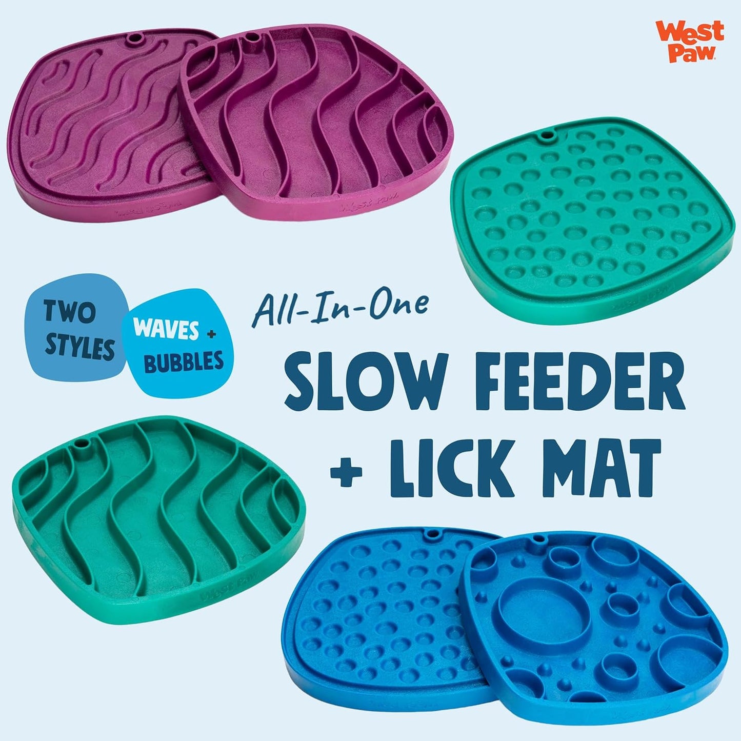 West Paw Feast Mat Dog Slow Feeder and Lick Mat, Waves