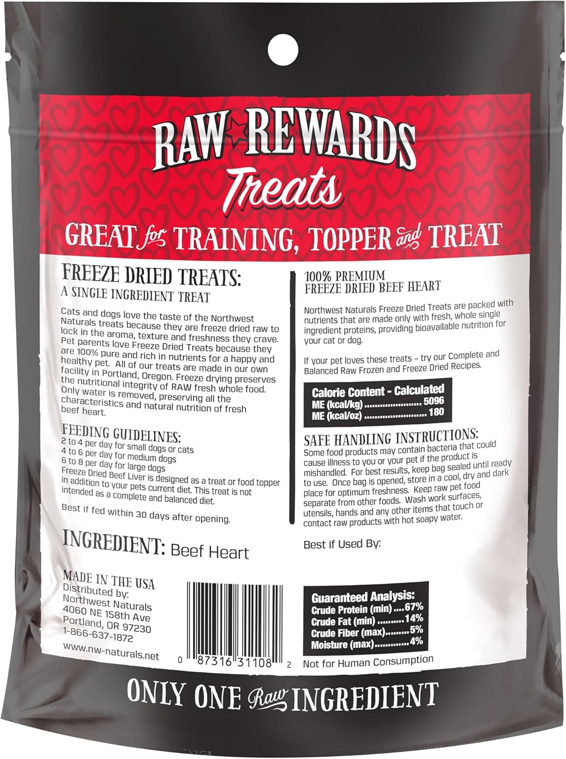 Northwest Naturals Raw Rewards Freeze Dried Beef Heart Treats for Dogs and Cats
