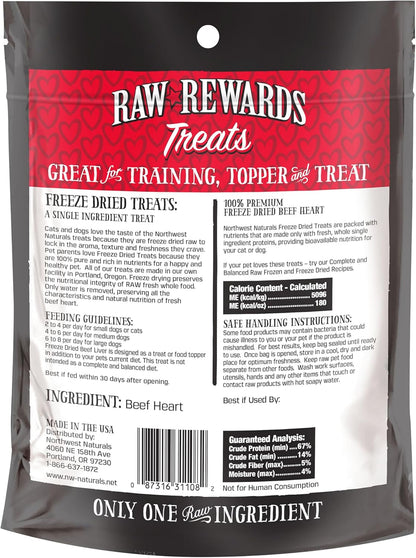 Northwest Naturals Raw Rewards Freeze Dried Beef Heart Treats for Dogs and Cats