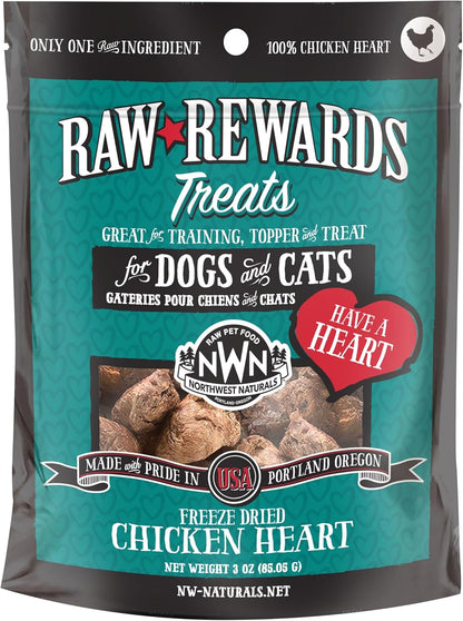 Northwest Naturals Raw Rewards Freeze Dried Chicken Heart Treats for Dogs and Cats