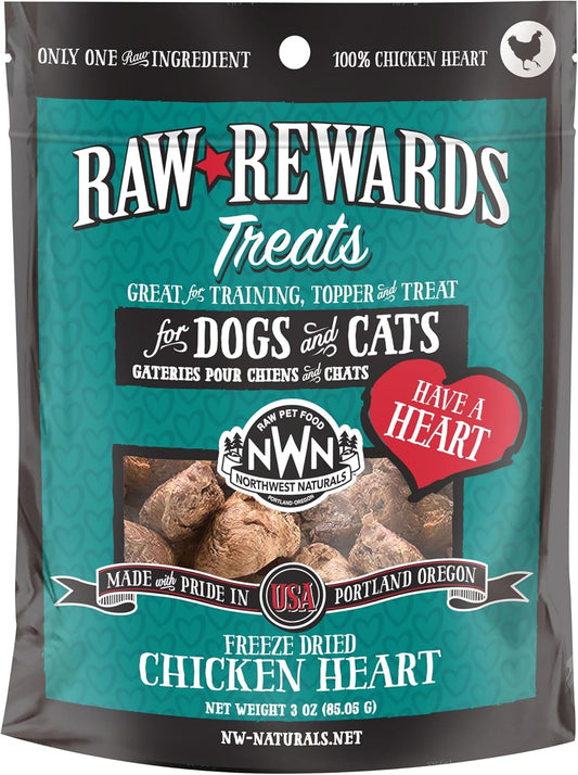 Northwest Naturals Raw Rewards Freeze Dried Chicken Heart Treats for Dogs and Cats