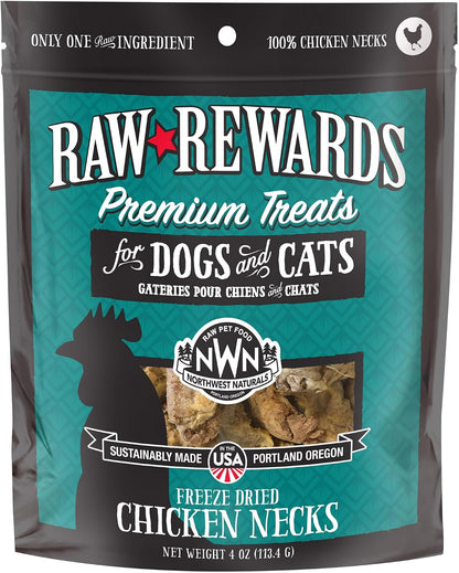 Northwest Naturals Raw Rewards Chicken Neck Freeze Dried Treats for Dogs and Cats