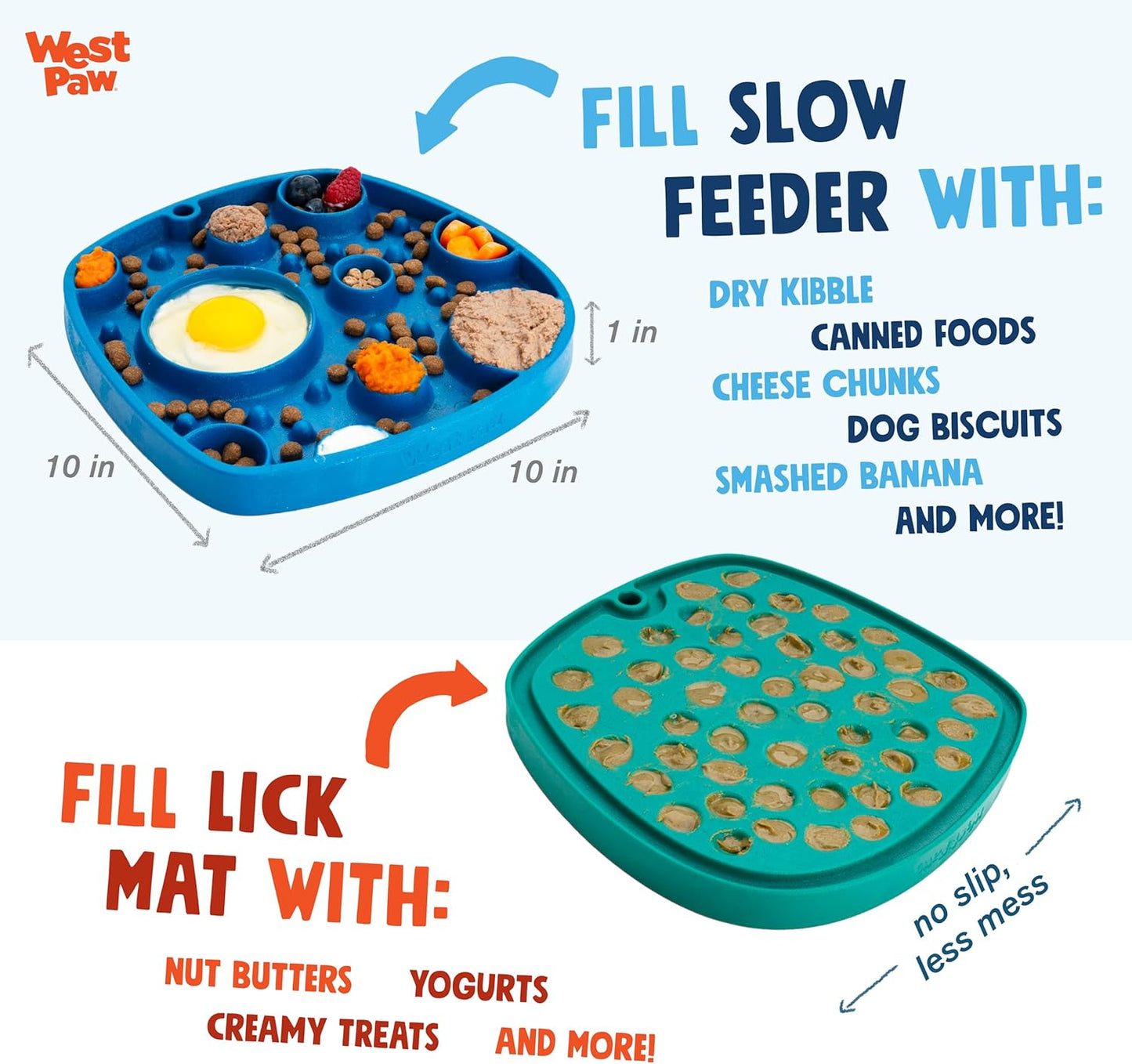 West Paw Feast Mat Dog Slow Feeder and Lick Mat, Waves