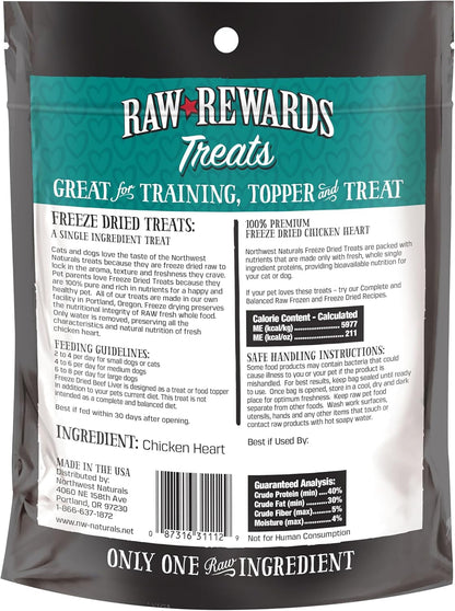 Northwest Naturals Raw Rewards Freeze Dried Chicken Heart Treats for Dogs and Cats