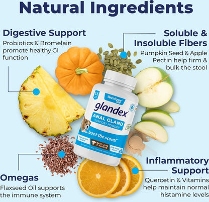Vetnique Glandex for Dogs Anal Gland Support Peanut Butter Flavored Pumpkin Fiber Soft Chew Supplement for Dogs