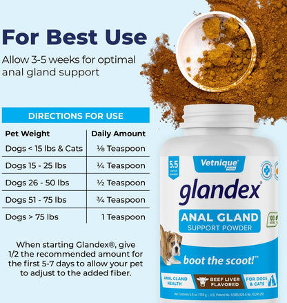 Vetnique Glandex Beef Liver Flavored Pumpkin Fiber Powder Supplement for Dogs and Cats