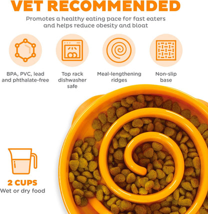 Outward Hound Fun Feeder Slo Bowl, Orange, Large