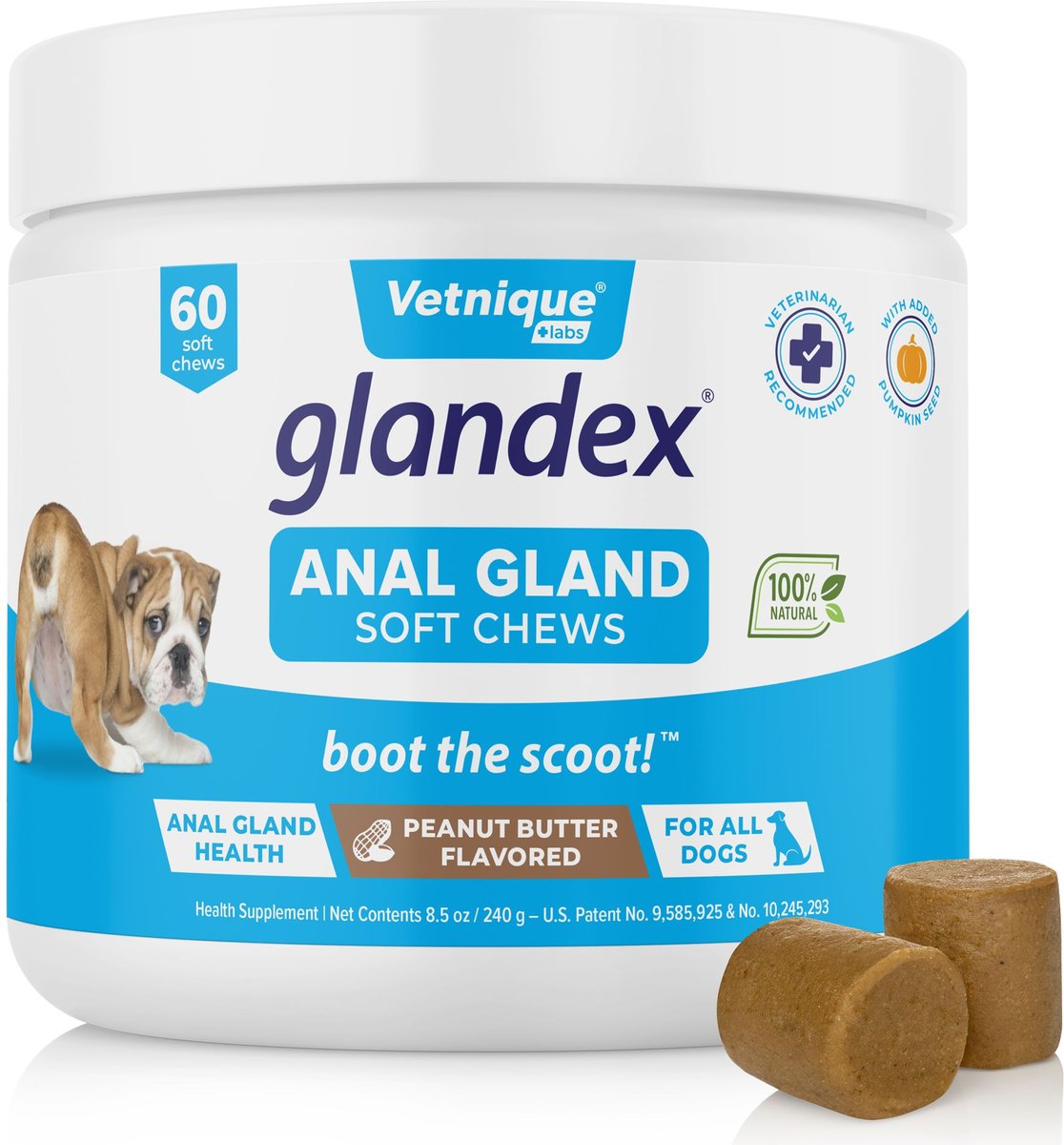Vetnique Glandex for Dogs Anal Gland Support Peanut Butter Flavored Pumpkin Fiber Soft Chew Supplement for Dogs