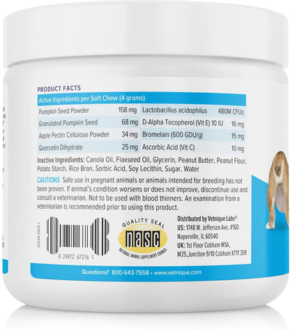 Vetnique Glandex for Dogs Anal Gland Support Peanut Butter Flavored Pumpkin Fiber Soft Chew Supplement for Dogs