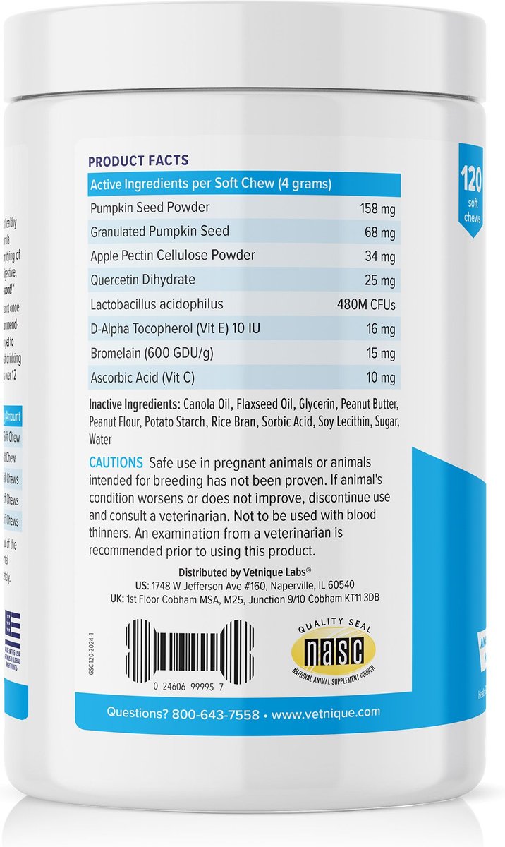 Vetnique Glandex for Dogs Anal Gland Support Peanut Butter Flavored Pumpkin Fiber Soft Chew Supplement for Dogs