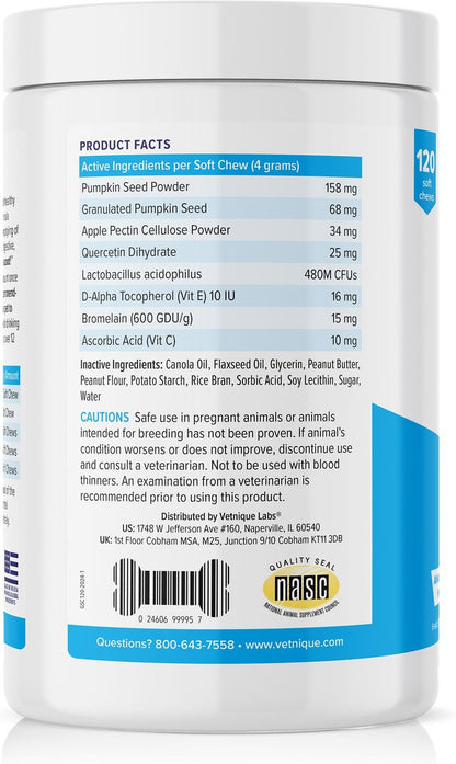 Vetnique Glandex for Dogs Anal Gland Support Peanut Butter Flavored Pumpkin Fiber Soft Chew Supplement for Dogs