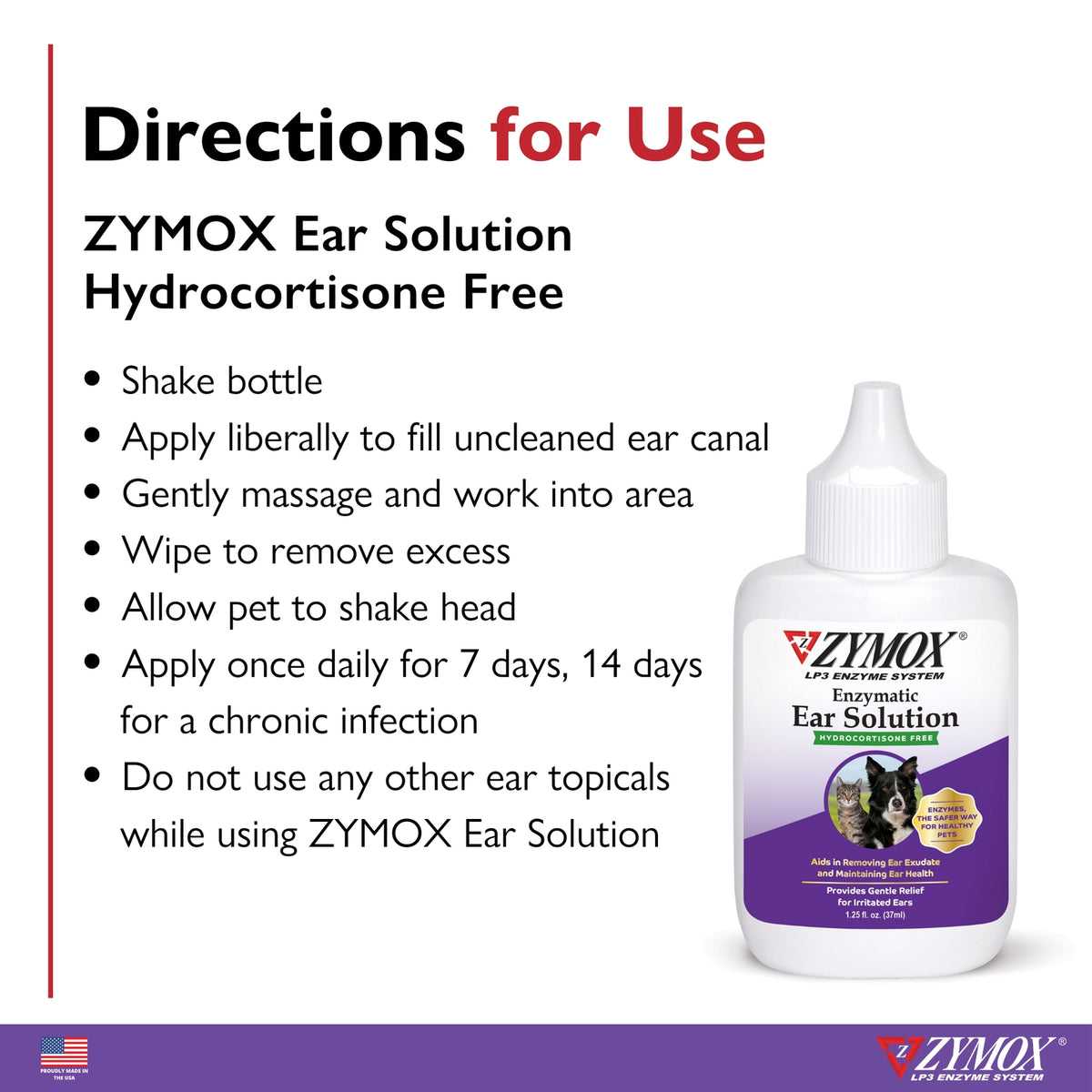 Zymox Hydrocortisone Free Dog & Cat Ear Infection Solution, 1.25-fl oz bottle