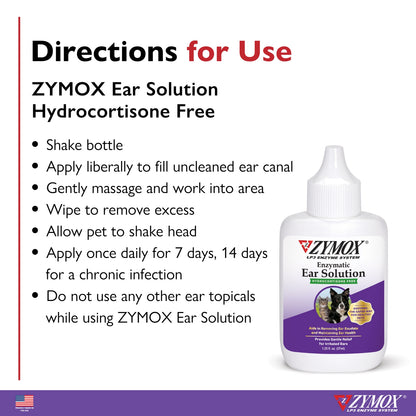 Zymox Hydrocortisone Free Dog & Cat Ear Infection Solution, 1.25-fl oz bottle