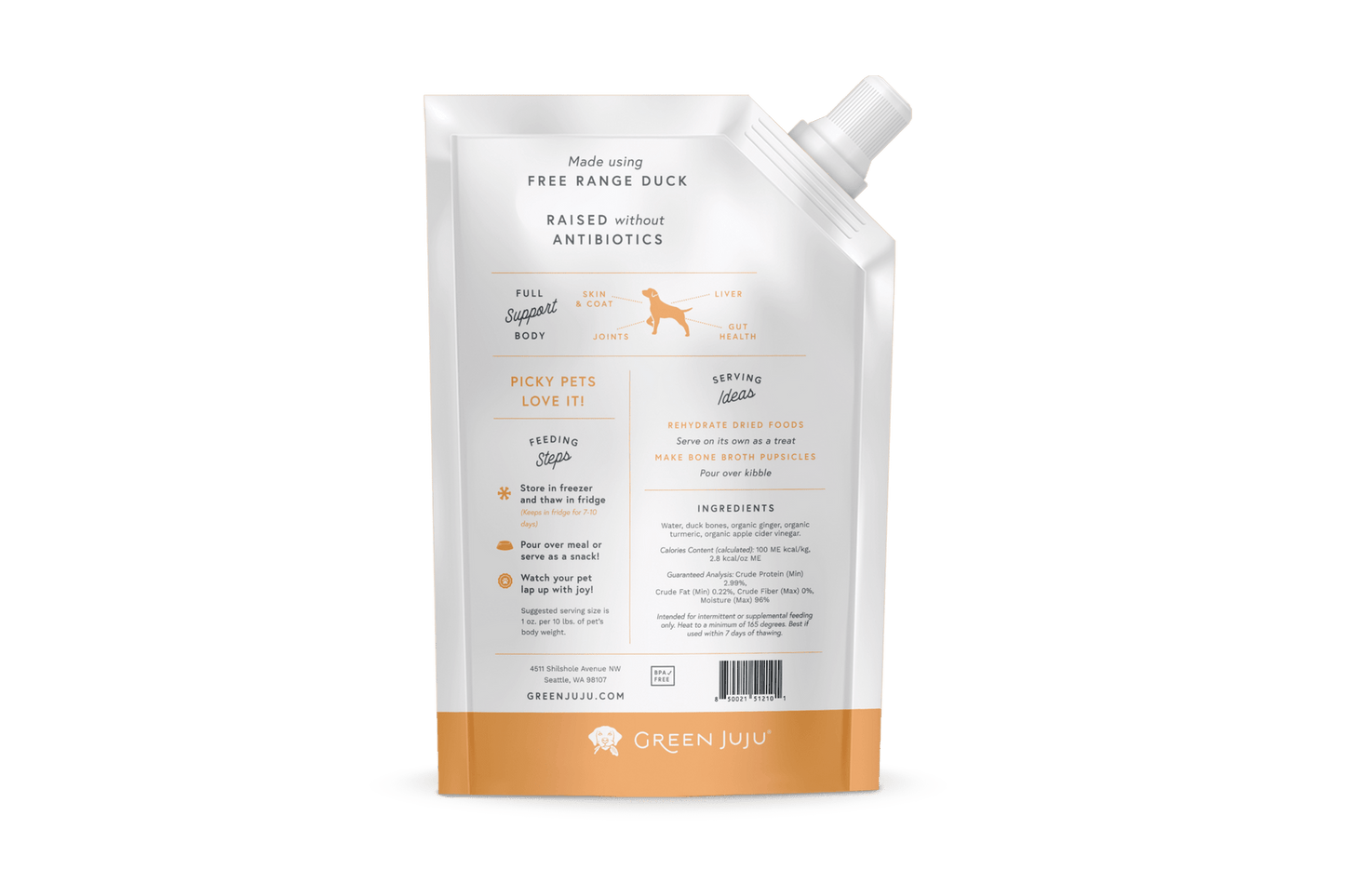 Green Juju Frozen Duck Bone Broth for Dogs and Cats