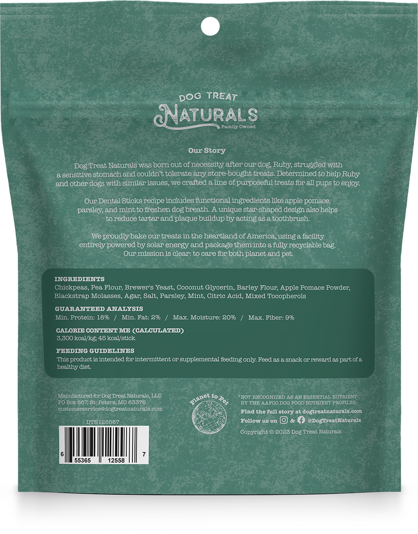 Dog Treat Naturals Dental Sticks, Chickpea & Mint