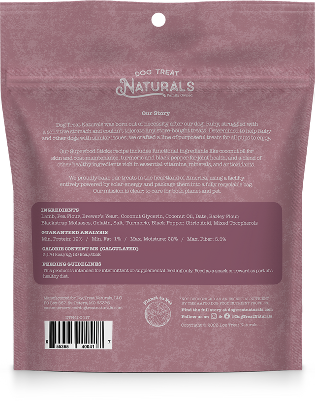Dog Treat Naturals Superfood Sticks Lamb & Date Dog Treats