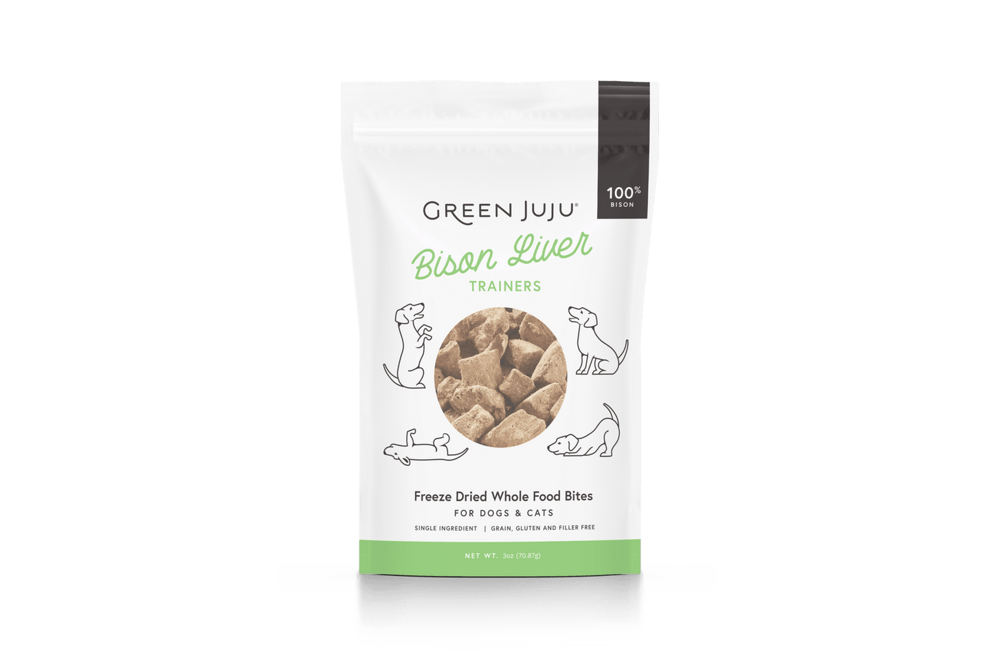 Green Juju Bison Liver Trainers Freeze-Dried Single-Ingredient Treats for Dogs and Cats