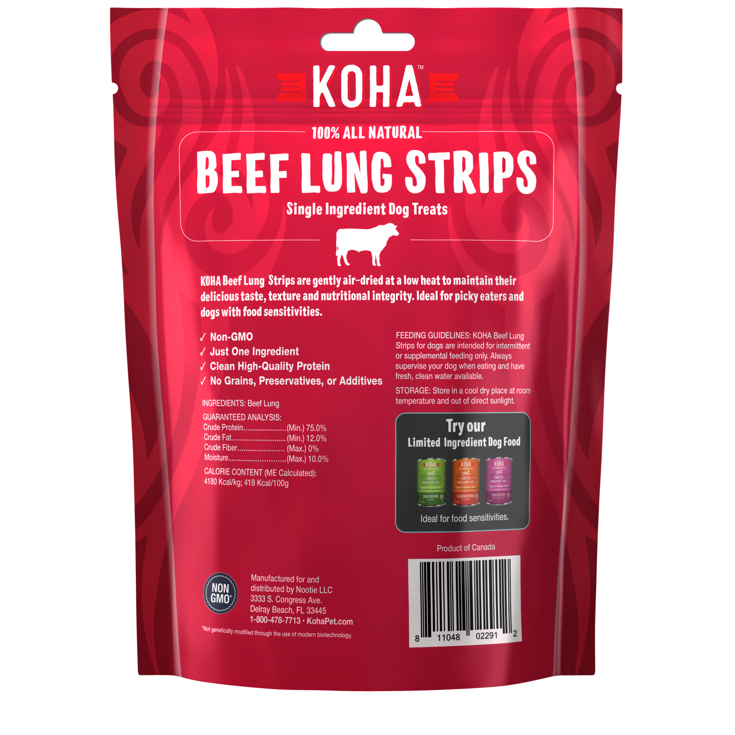 Koha Dog Grain Free Beef Lung Strip Treats