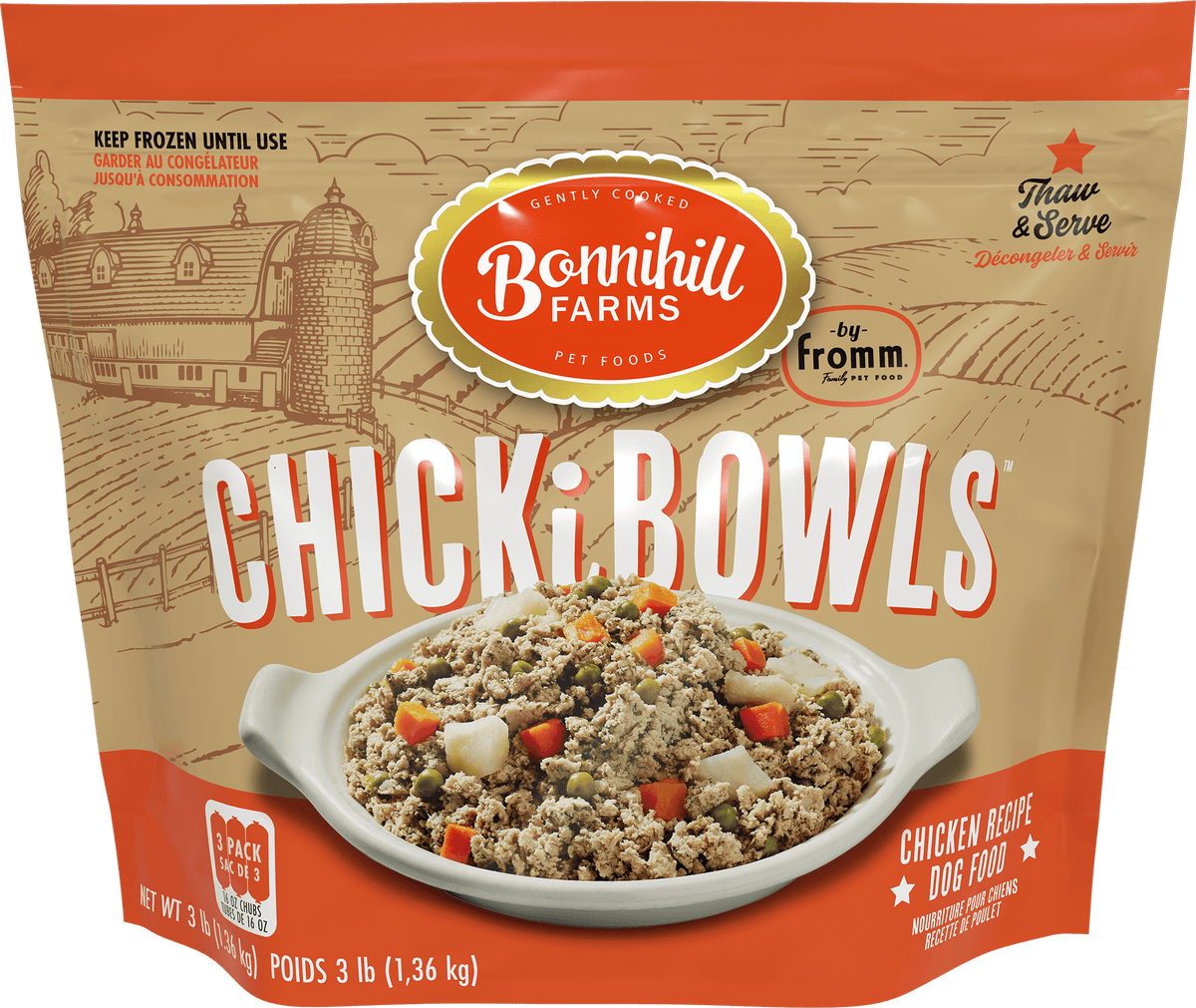 Fromm Bonnihill Farms ChickiBowls Chicken Recipe Gently Cooked Frozen Dog Food