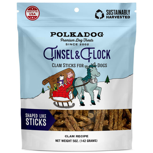 Polkadog Tinsel & Flock Clam Dehydrated Dog Treats, 5 oz. bag