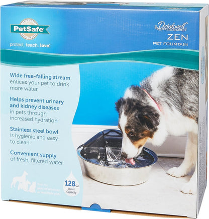PetSafe Drinkwell Zen Stainless Steel Dog and Cat Water Fountain, 128-oz