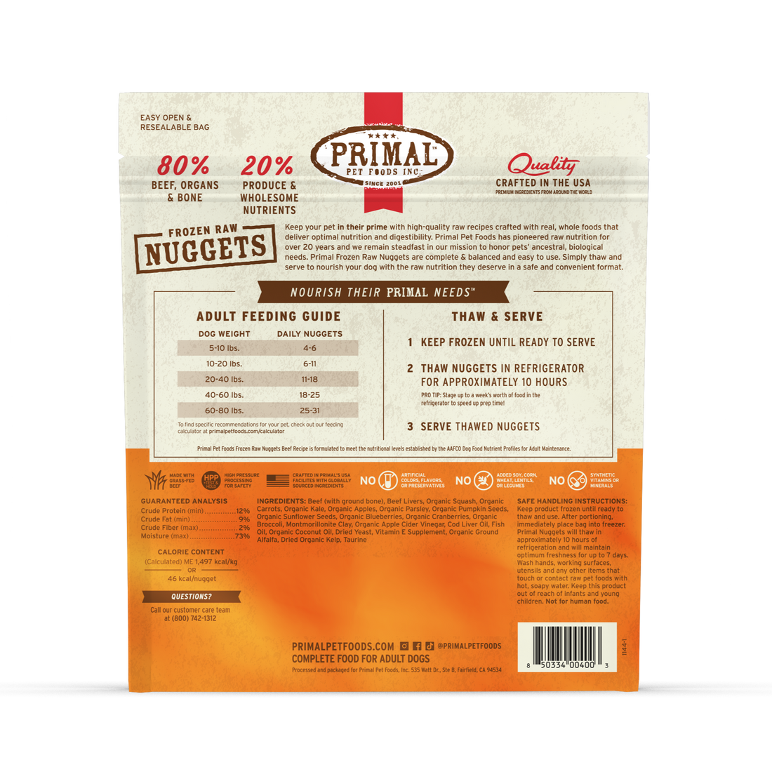 Primal Beef Formula Nuggets Frozen Dog Food