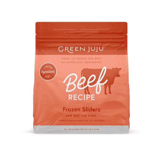 Green Juju Dog Frozen Beef Patties and Sliders