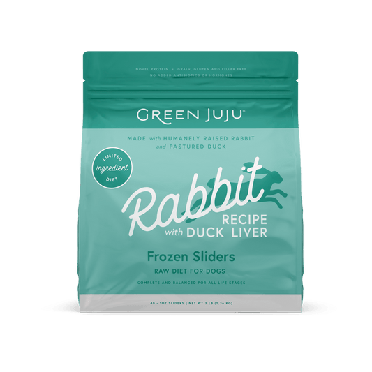 Green Juju Dog Frozen Rabbit Patties and Sliders