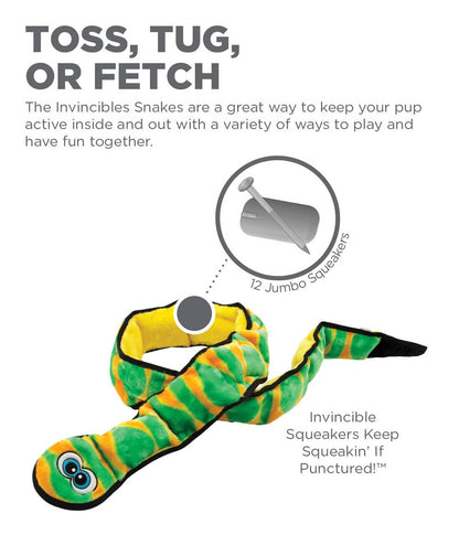 Outward Hound Invincibles Snake Durable Plush Toy, Green, XX-Large