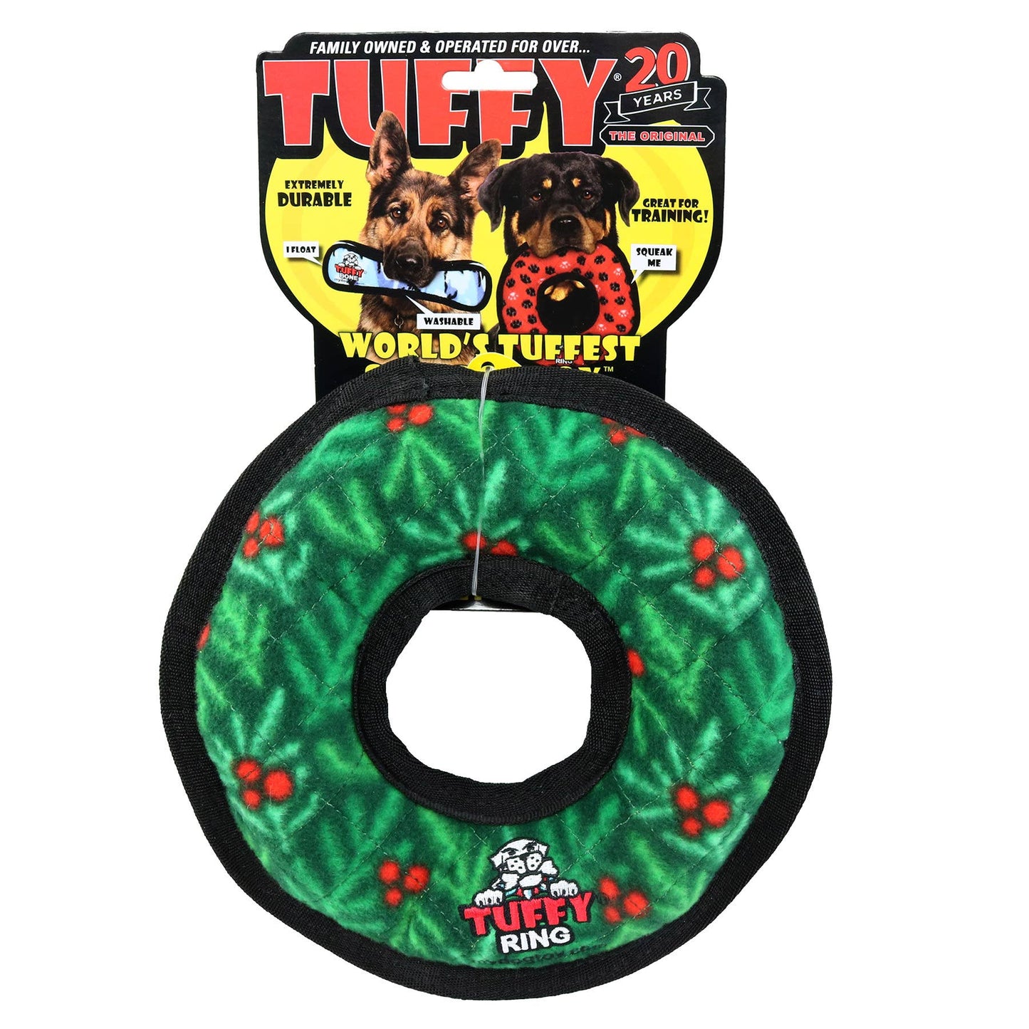 Tuffy Holiday Medium Ring Wreath, Durable Squeaky Dog Toy