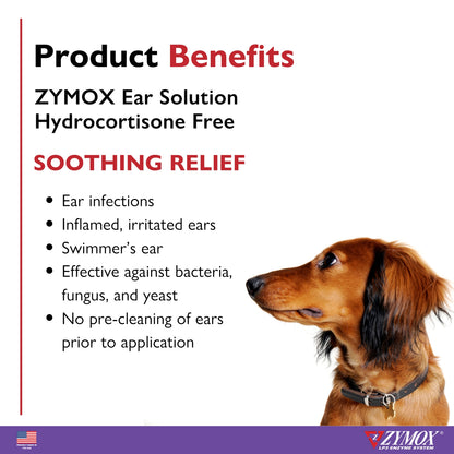 Zymox Hydrocortisone Free Dog & Cat Ear Infection Solution, 1.25-fl oz bottle