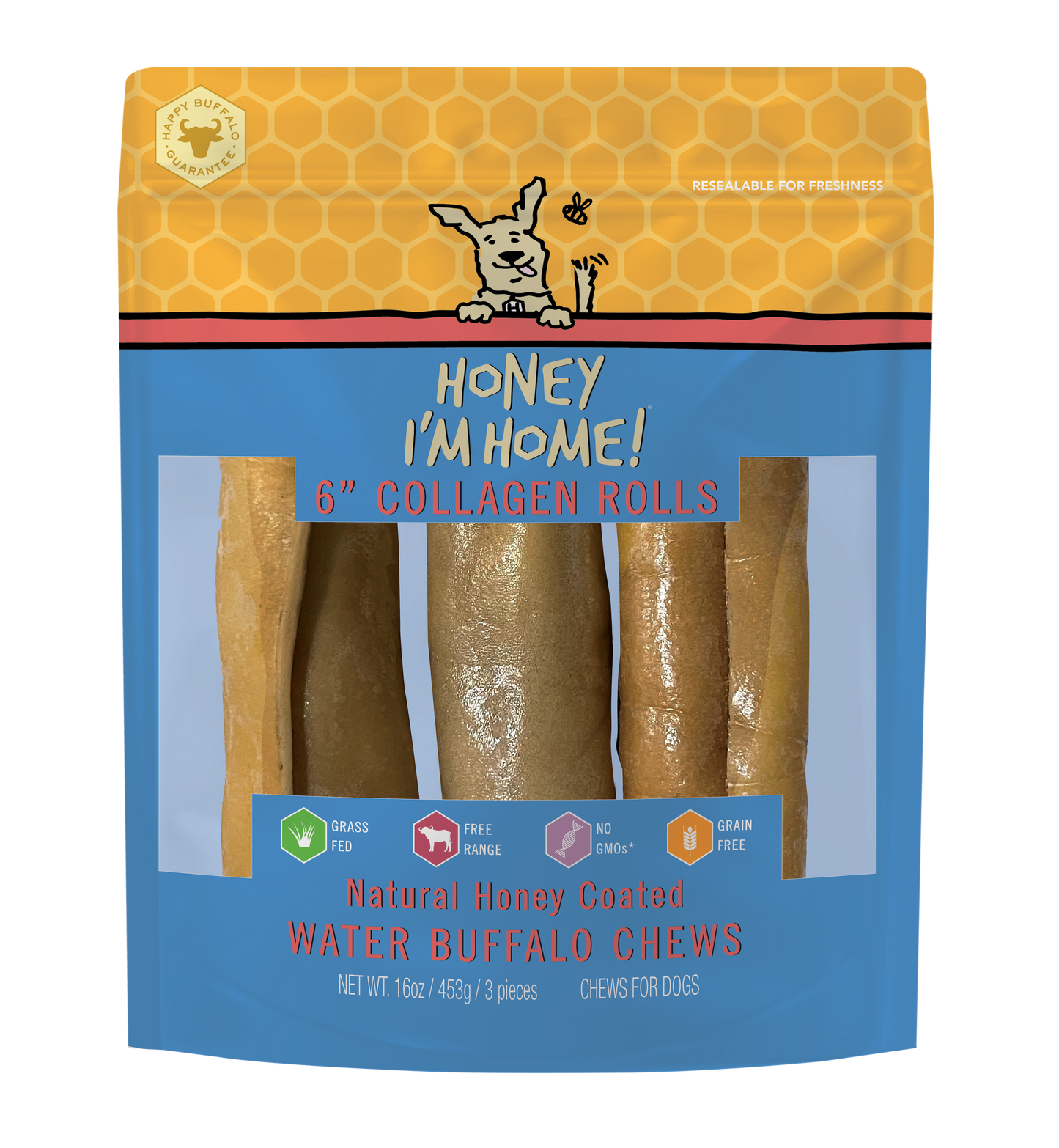Honey I'm Home 6 inch Buffalo Collagen Roll, 3-pack