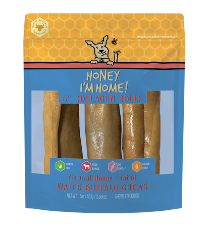 Honey I'm Home 6 inch Buffalo Collagen Roll, 3-pack