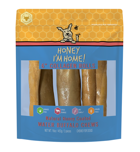 Honey I'm Home 6 inch Buffalo Collagen Roll, 3-pack